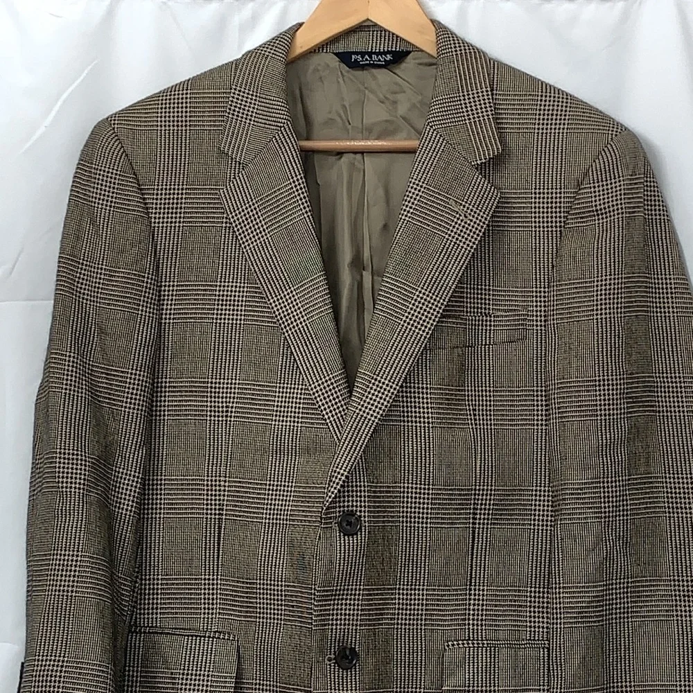 Jos A Bank Signature Collection Silk Camelhair Blazer Brown Plaid Sport Coat 38S